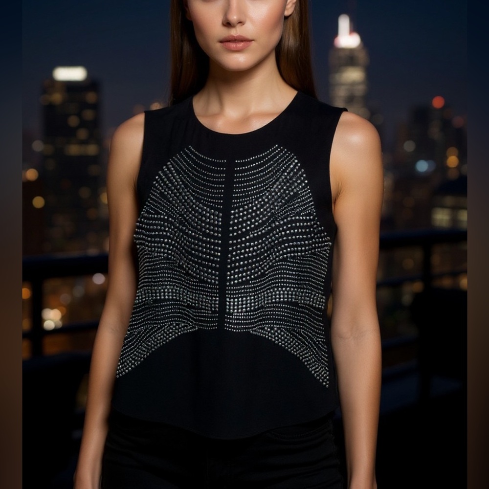 A.L.C. 2013 Black sleeveless top with silver studded design - Picture 1 of 9